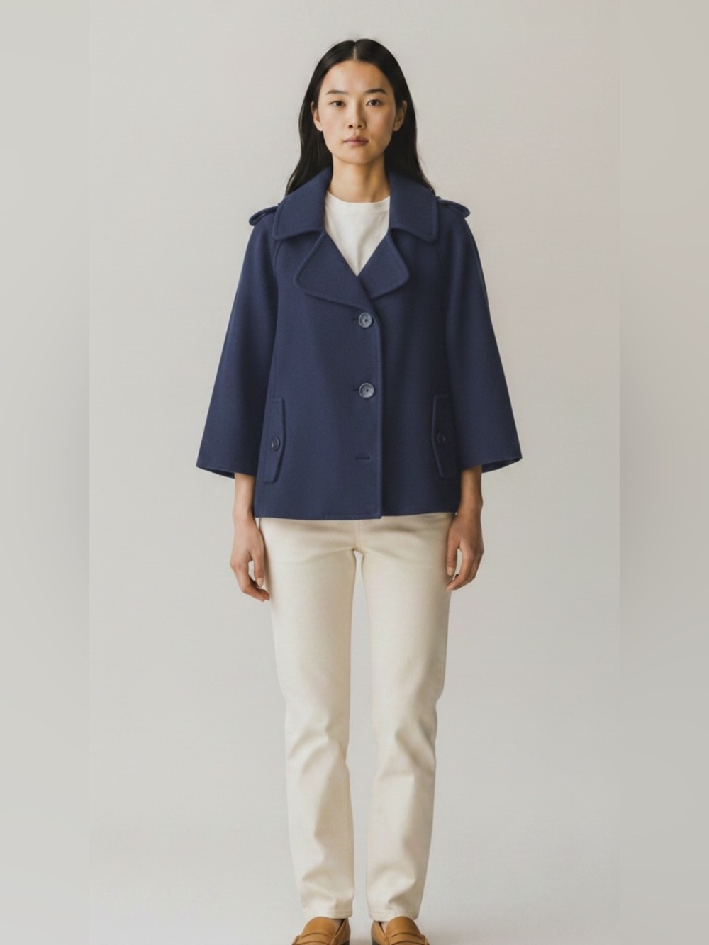 Kate Spade blue button front dark academic preppy short trench coat jacket 6
